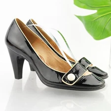 Sofft Women's Magnolia Pump Size 9.5 Block Heel Black Patent Retro Dress Shoe