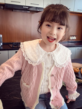 Girls Cardigan Spring Clothes Kid's Ringer Knitted Sweater Long-sleeved Coat