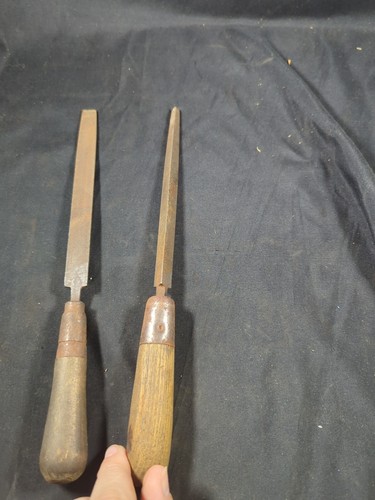 2 Vintage 1 Flat G & H Barnett Company Black Works & Delta Triangle Files Wooden - Bild 6 von 14