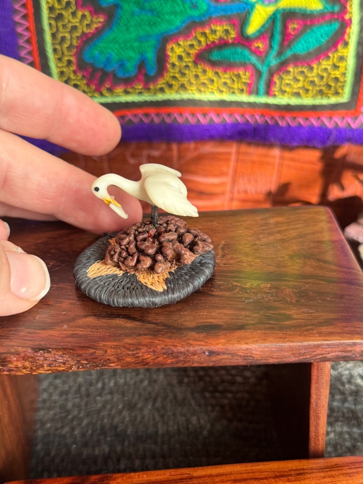 Dollhouse Miniature White Egret Fishing Bird Tagua Sculpture Art Amazon Gorgeous