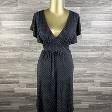 GAP V-Neck Cap Sleeves Blue Polka Dot Midi Dress w/ Belt Women's Size Small