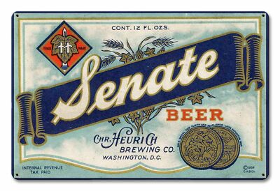 HEURICH SENATE BEER WASHINGTON DC 18'' HEAVY DUTY USA MADE METAL ADVERTISING SIGN