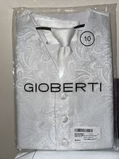 Boys 3 PC Formal White Paisley Vest Tie  Pocket Square Set Size 10 NEW