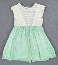 Vintage CI CASTRO Girls DRESS Size 3T White Green Sleeveless Tie Back