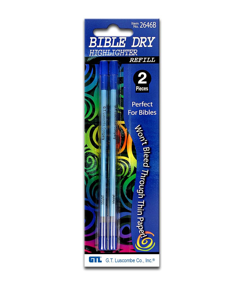 Bible Dry Highlighter Pen + 2 Refills GTL Blue Comfort Grip Vibrant Color