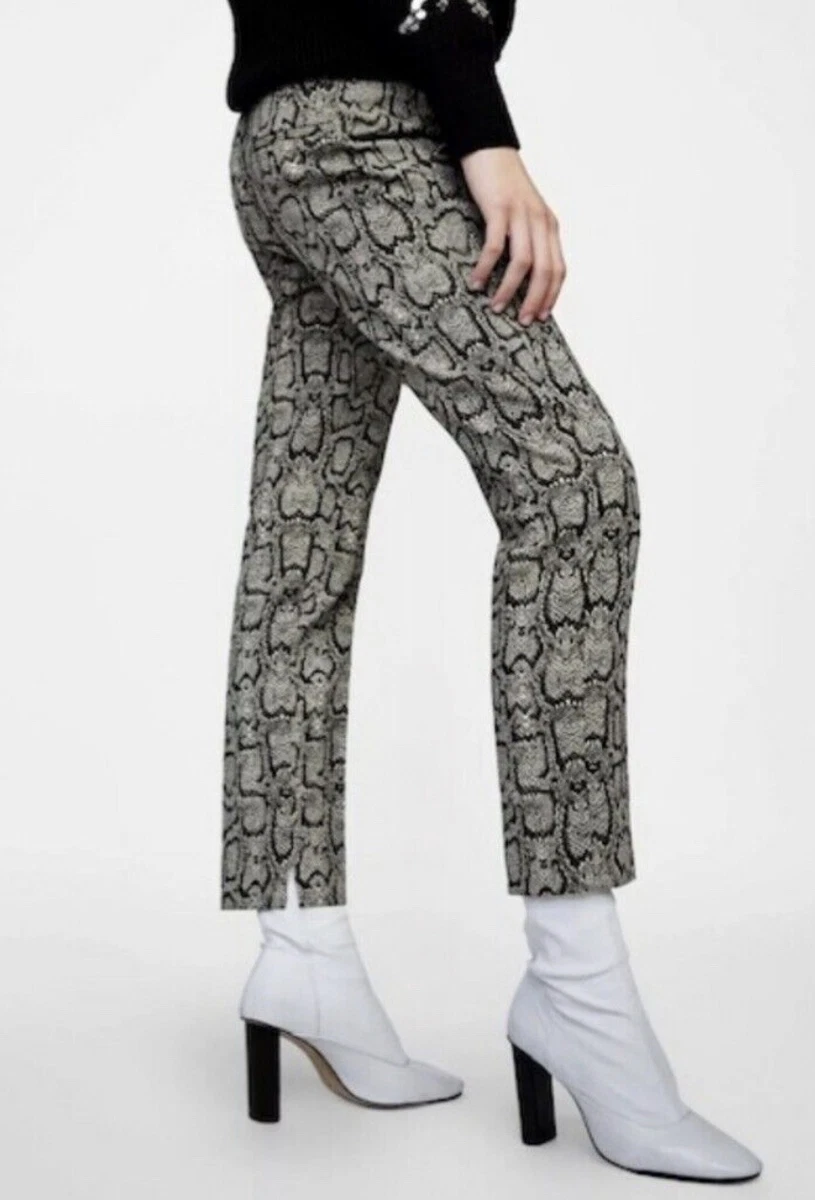 zara 6136/246/038 womens snake print trousers pants black brown white 4  small