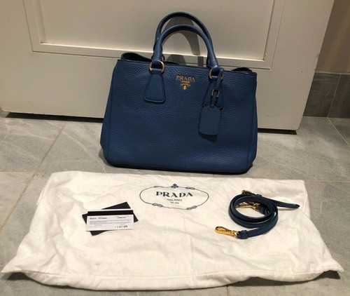 PRADA-VITELLO DAINO GRAIN LEATHER TOTE BAG-COBALTO-BN2579-EXCELLENT  CONDITION! | eBay