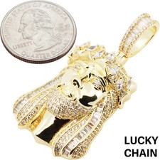 MEN S 14K GOLD FINISH BLING CZ SMALL JESUS FACE PENDANT 19g F7