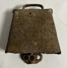 Antique Primitive Hand Forged Cast Iron Cow Livestock Bell with Unusual Clapper