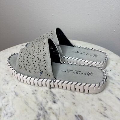 BERNIE MEV Suede Comfort Slip on Flats Sandals Womens 37 Gray Shoes  -Y