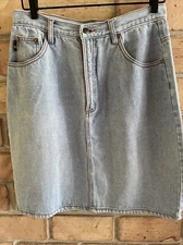 Vtg Gitano Denim Jean Skirt Womens 14 Blue Light Wash Button Fly Pockets