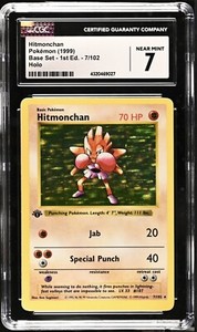 Pokemon Base Set 1st Edition Shadowless Hitmonchan Holo 7/102 CGC