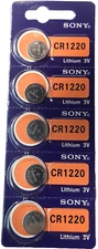 CR1220 SONY MURATA 5PK 3V LITHIUM (GREAT EXP 2034) DL1220 ECR1220 FREE SHIPPING
