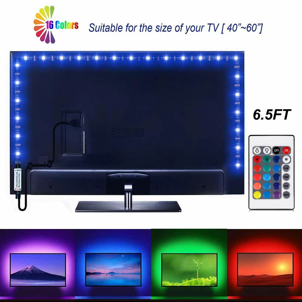 1m 2m 3m 4m 5m LED 5050 RGB Strip Lights Dimmable TV Back Lighting+Remote USB 5V - Image 3 of 4