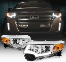 For 2011-2014 Ford Edge LED DRL Chrome Projector Headlights Left & Right Pair