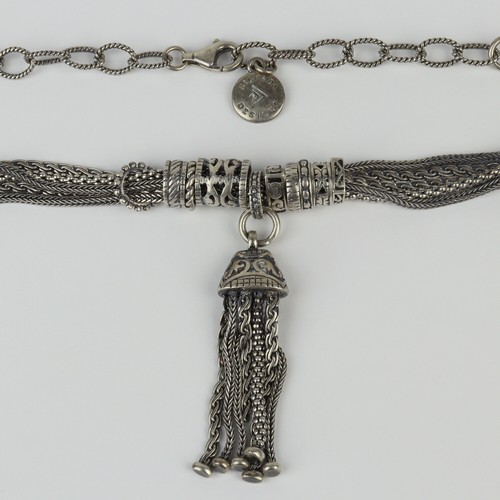 SILPADA Sterling Silver Ornate Gathered Tassel/Charm Necklace N2305 - Picture 2 of 2