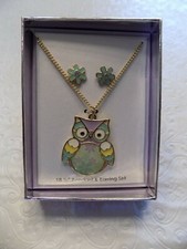 Women's/Girl's Costume Jewelry 18 1/2" Necklace Owl And Flower Earring Set