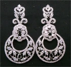 Exquisite CZ Dangle Earrings with Black Stones, Intricate Design Jewelry