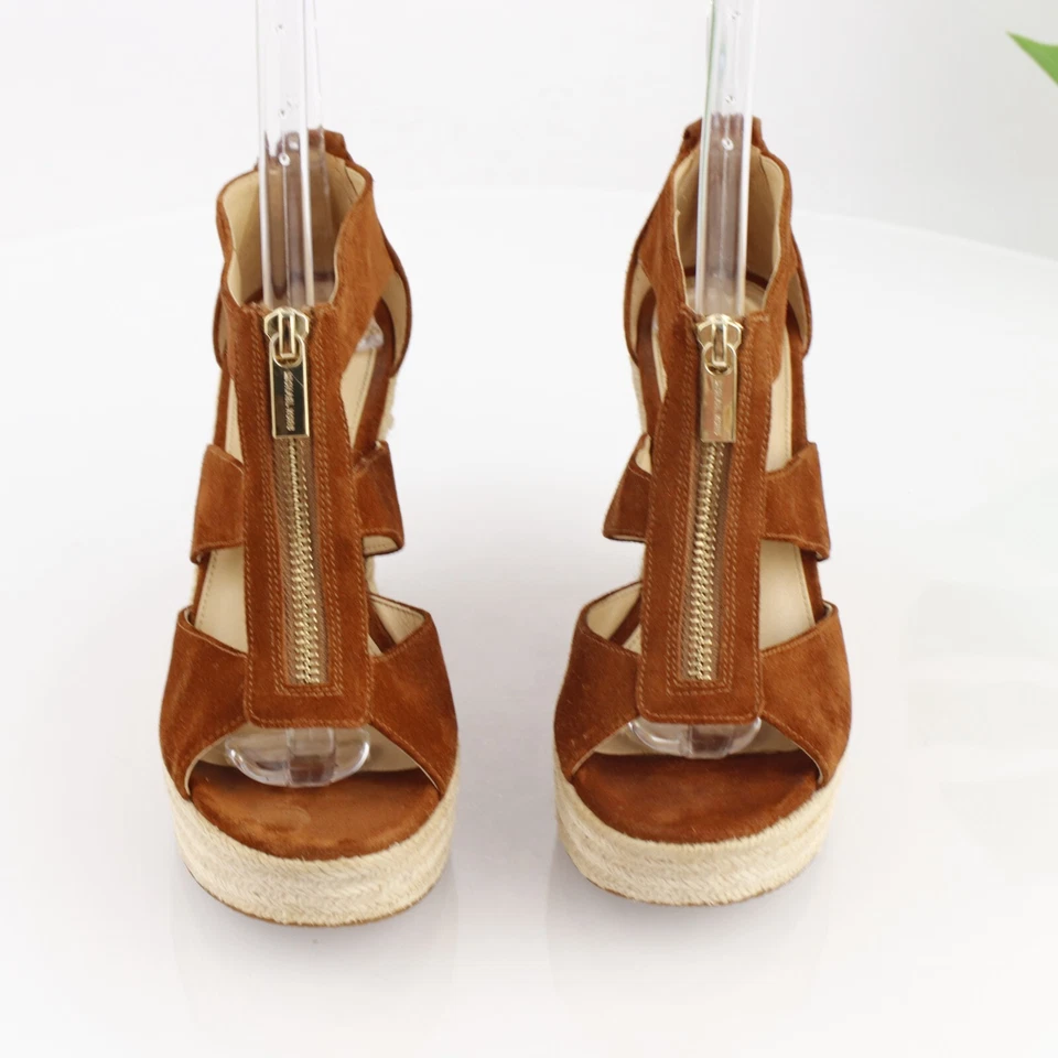 Michael Kors Mujer Damita Sandalia Talla 6 Marrón Cuña Plataforma Alpargata Cremallera Foto 3 de 4