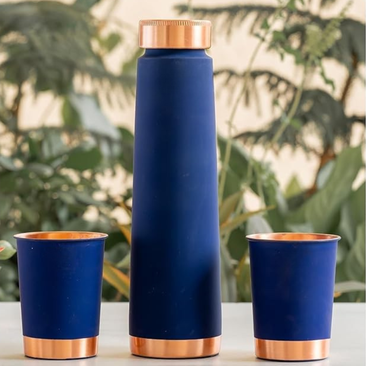 Copper Bottle & Glass Gift Set - 800 ml Water Bottle & 2 Glasses