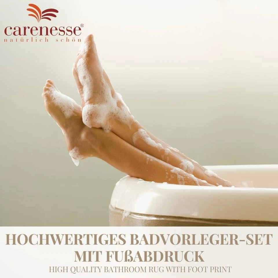 2 x Badematte Duschvorleger 50x70 weiß 100% Baumwolle Muster mit Fußabdruck - Bild 4 von 4