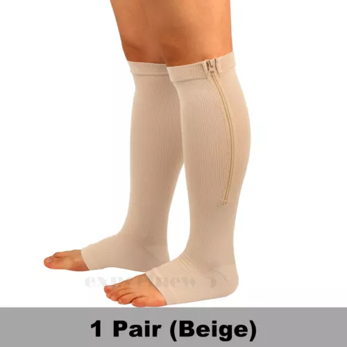 Zipper Compression Socks Support Graduated Stockings Mens Women 20-30mmHg Unisex - Picture 15 of 22