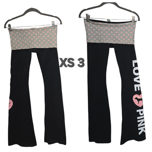 Victoria's Secret PINK Originals Foldover Yoga Pants Flare Polka Dot Pink/Grey