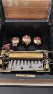 Antique Swiss 8 Song Cylinder Music Box w/ Butterfly Bells