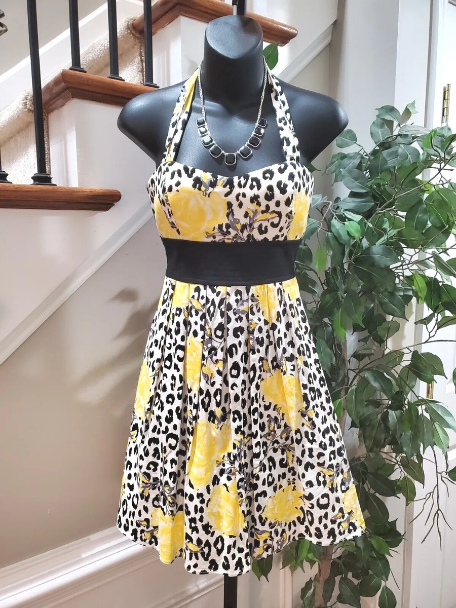 City Triangles Women Yellow & Black Halter Neck Casual Knee Length Dress  Size S | eBay