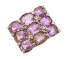 925 Sterling Silver Vintage Ring Floral Carved Oval Amethyst Sz 8 RG29047