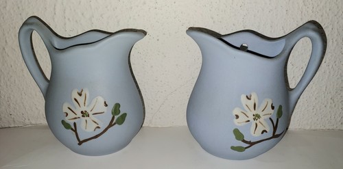 Set Pigeon Forge Pottery Blue Wall Vase Pocket Dogwood Flower Branch Vintage - Picture 4 of 9