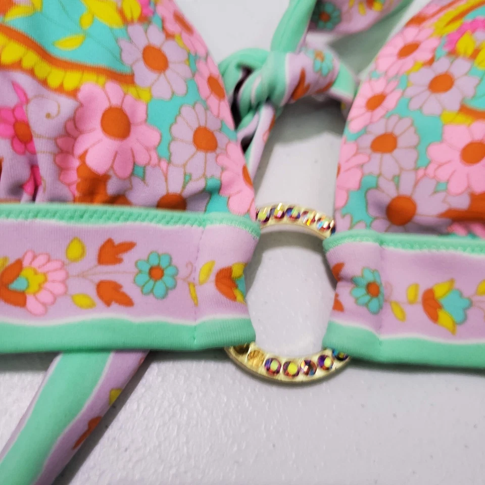 Victoria Secret Women Swimwear Small Green Paisley 70s Mod Halter Bikini Top - Image 2 of 4