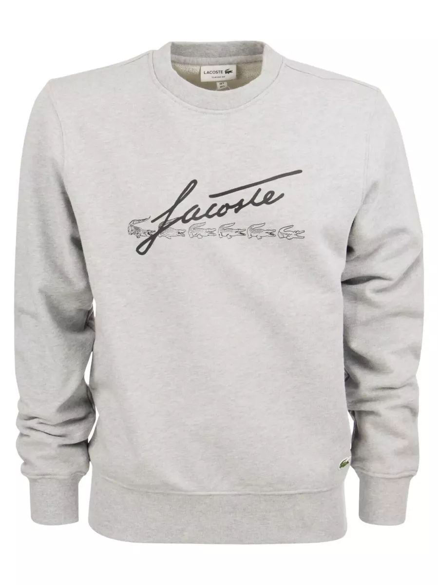 Lacoste Mens Sweatshirt Grey Signature Logo Crew Neck Size M L XL SH2077