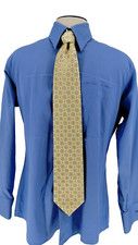 City Of London Men's Neck Tie Gold Blue Geometric 100 Silk China 57.5" X 3.75 "