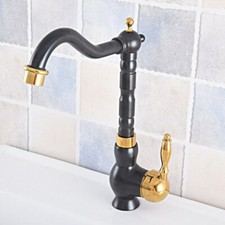 Black Gold Bathroom Sink Faucet Single Handle Swivel Spout Water Tap zsf792