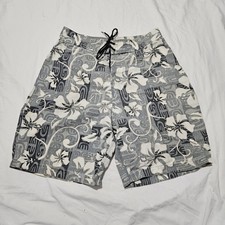Vintage 90s Hawaiian Tribal Art Floral Board Shorts Waist 31 Inches