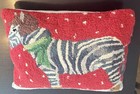 Grandinrow Decorative Hooked Wool Pillow ZEBRA IN SNOW Tan Velvet  17.5” x 13” — photo 3