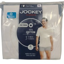 NEW Jockey Classics 100 Cotton V-Neck T-Shirts 3-Pack XL White Staycool