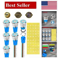 12V Latching Push Button Switch Marine Waterproof round Blue LED Pushbutton Swit