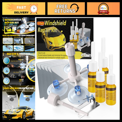 Windshield Repair Kit for Chips & Cracks - 4 Pcs Automotive Glass Fix Tool