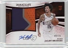 2024-25 Immaculate Premium International Red /15 Jalen Bridges Patch Auto 1a07