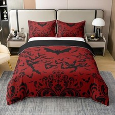 100 Cotton Bats Duvet Cover Queen Size, Damask Queen No Comforter Red Black