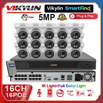 Vikylin SmartFind 16ch CCTV System 5MP Camera Full Color IR Audio 4k POE NVR Lot