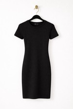 ZARA Black Ribbed Knit Short Bodycon Dress Crew Neck Short Sleeve Size S