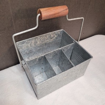 4 Compartment Silver Galvanized Metal Caddy Kitchen Utensil, Storage, Makeup...