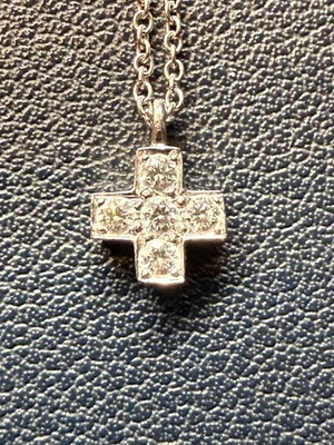 Tiffany & Co. PT950 Platinum Diamond Cross Pendant Necklace Cable Chain - Image 1 of 4