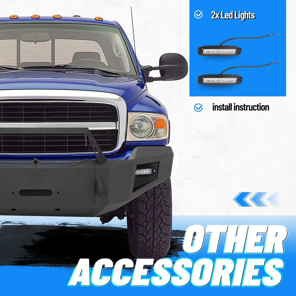 Protector de parachoques delantero con placa de cabrestante y luces LED para Dodge Ram 2500 3500 2003-2005 Foto 4 de 4