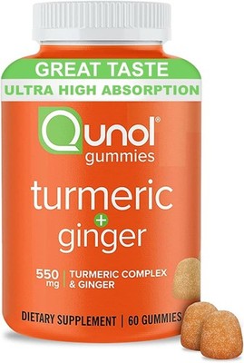 Qunol Turmeric and Ginger Gummies, Gummy with 500mg Turmeric + 50mg Ginger, J...
