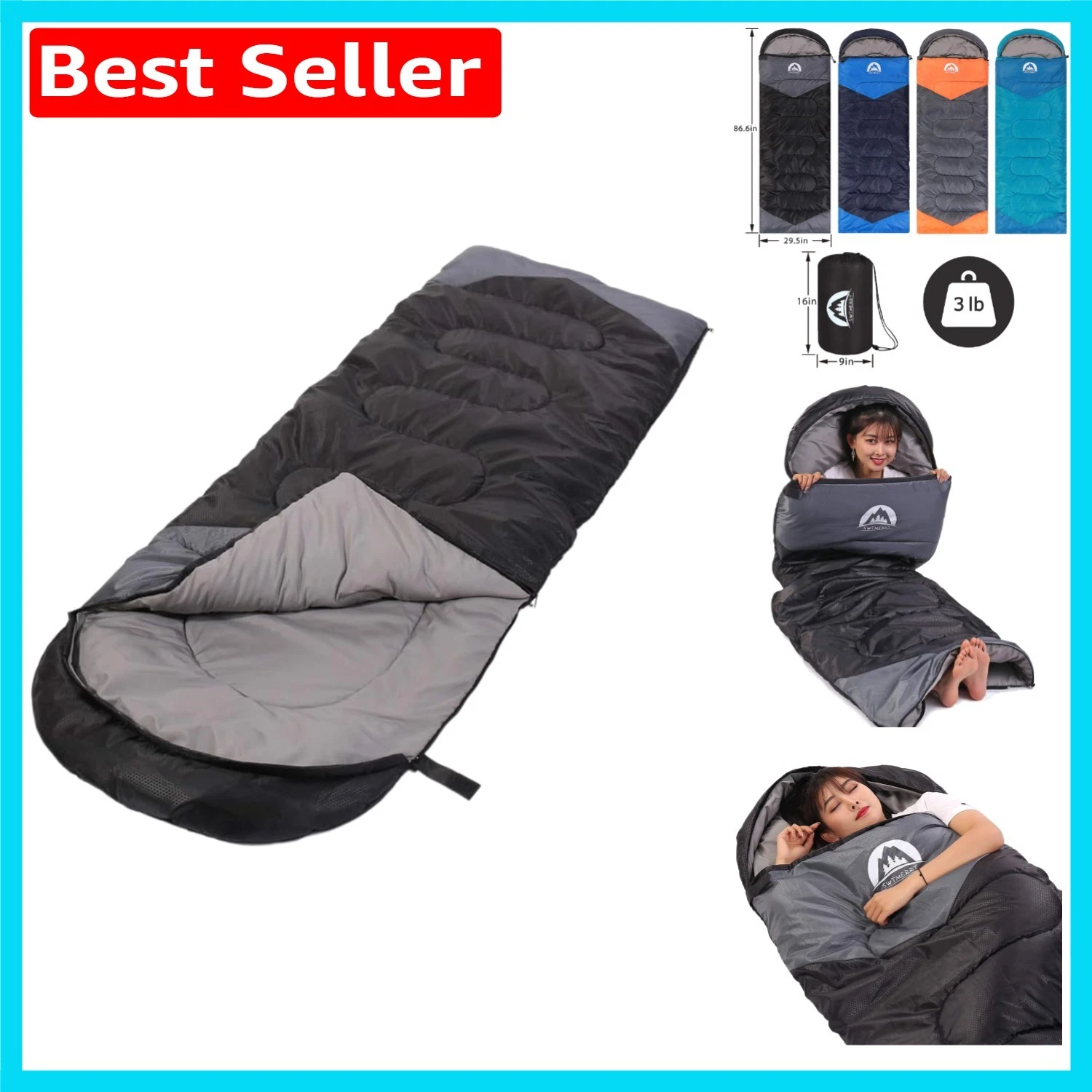 Lightweight & Portable 3-4 Seasons Sleeping Bag with Bottom Zipper Comfort