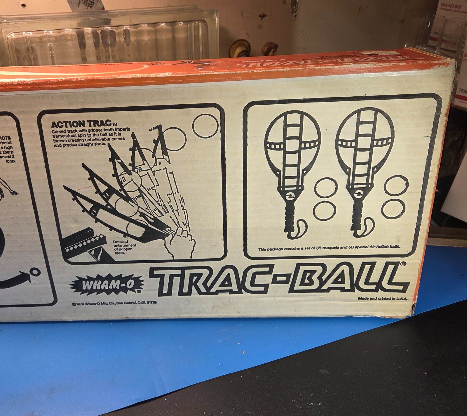 Vintage Wham-o Trac-Ball Game With 2 Racquets 4 Balls Instructions Original Box